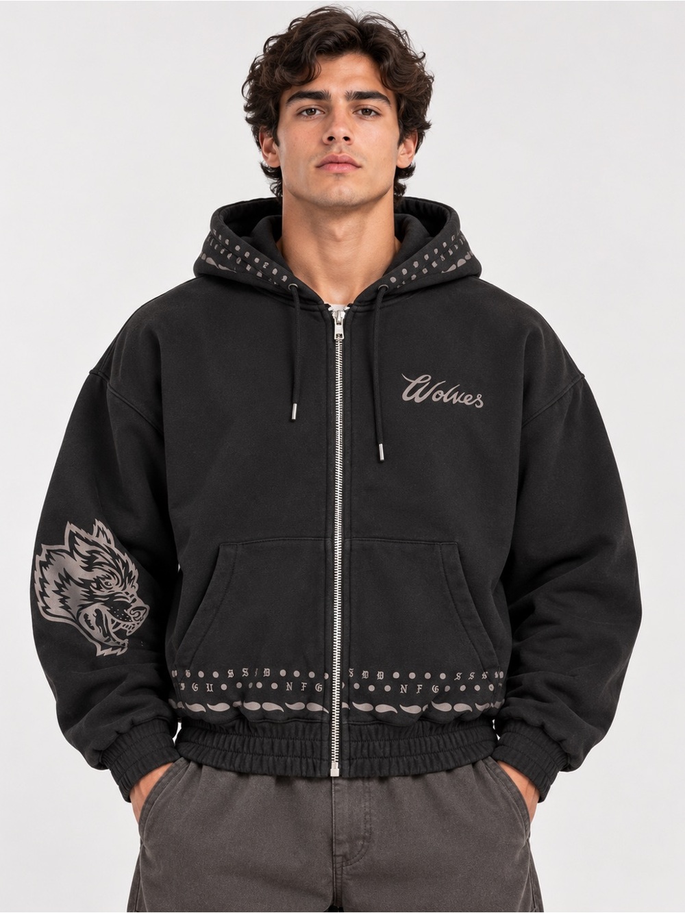 Darc Sport western Wolves Vintage chambers Zip up Hoodie Black Wash Men’s Medium